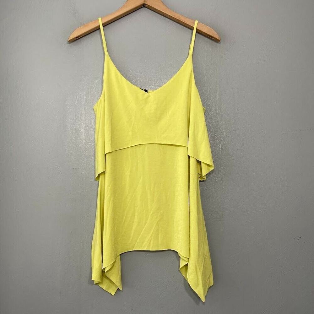 Maurices Size Medium Strappy Lime Yellow Tank Top Asymmetrical Summer Dopamine